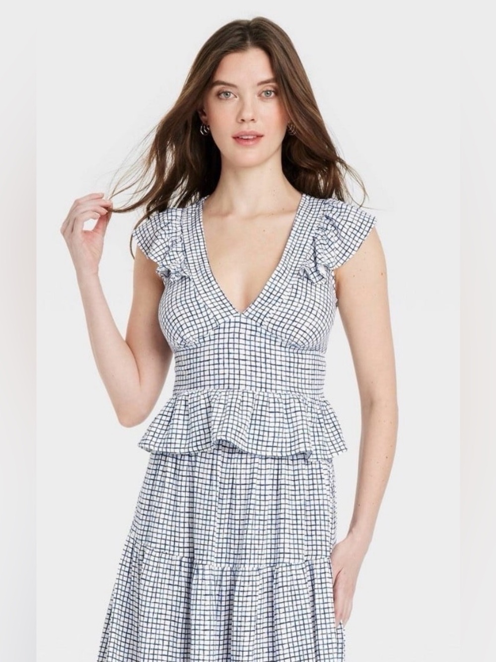 Universal Thread NWT White & Blue Windowpane Plaid Top